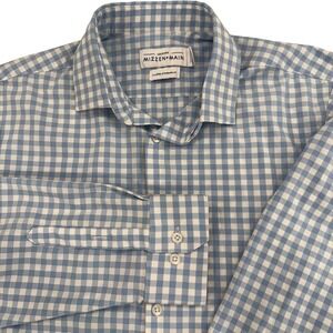 Mizzen Main Leeward Shirt Mens XL Blue Gingham Performance Stretch Wrinkle Free